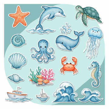 illustration marine life, sea animal ocean theme