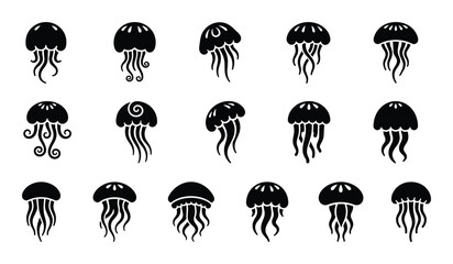 Jellyfish medusa ocean marine animal aquatic sea wildlife underwater vector silhouette icon illustration © GoDesigner