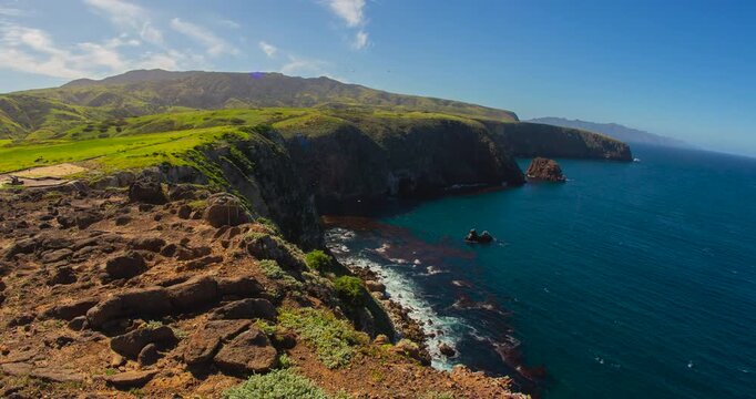 Coastal Cliffs and Blue Ocean at Santa Cruz Island, Channel Islands National Park, California Timelapse