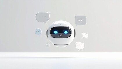 Cute robot chatbot with speech bubbles