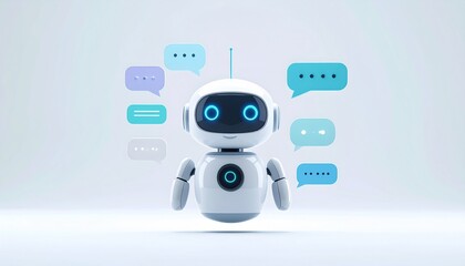 Cute robot chatbot with speech bubbles