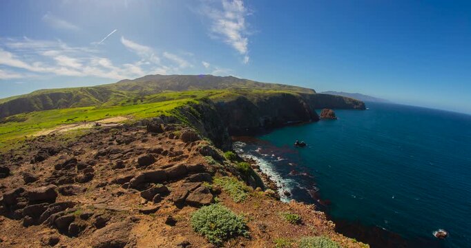 Coastal Cliffs and Blue Ocean at Santa Cruz Island, Channel Islands National Park, California Timelapse