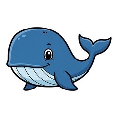 Naklejka premium Cartoon Blue Whale Illustration with Smile.