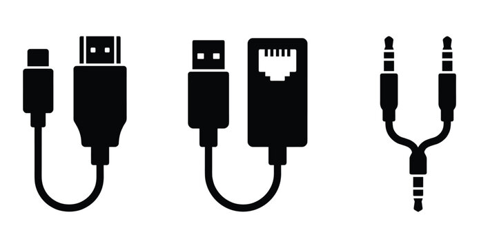 Variety of different types cable connectors for electronics and computers devices isolated vector