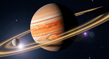 Planet with rings in outer space