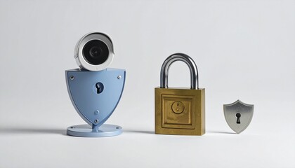 Security camera with padlock and shield concept