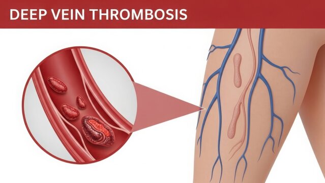 Medical illustration of deep vein thrombosis in leg