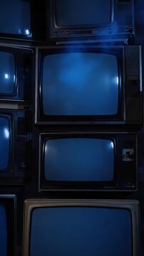 Green Screen stacked retro tvs turning on screens blue dark tone you can replace with the footage or picture want lkeyingr effect in ae check out tutorials internet scene 3 distortion, overlay