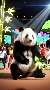 Green Screen panda zoo cg fur 3d rendering animal realistic cgi vfx animation loop crowd dance composition mapping cartoon with alpha channel scene 3 distortion, overlay, glitch, static noise, scan