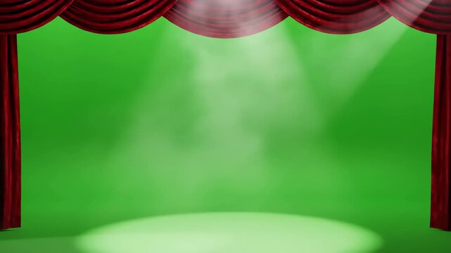 Green Screen red curtain with spotlight opening scene 3 distortion, overlay, glitch, static noise, scan lines on black background, 4k animated video loop