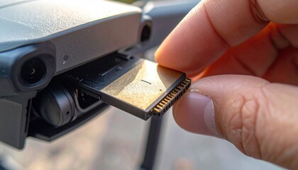 Inserting SD Card into Drone for Data Storage.