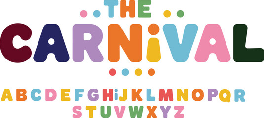 Colorful carnival alphabet letters illustration, playful ABC typography poster, bright preschool learning design, cheerful nursery wall art background © Aiyan