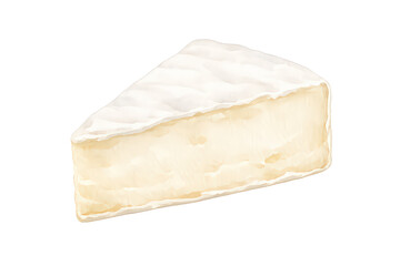 White mold cheese wedge illustration with creamy texture, gourmet brie or camembert, isolated on transparent background