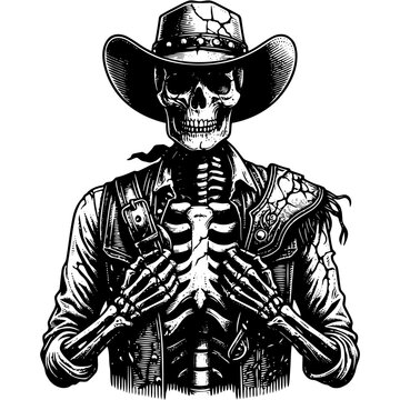 Skeleton wearing cowboy hat vector illustration