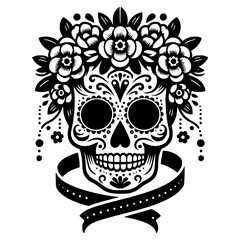 Skull with floral decoration vector illustration