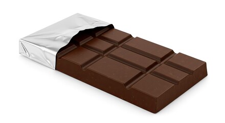 Fototapeta premium Delicious Dark Chocolate Bar with Silver Wrapper
