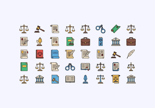 Vector Ilustration Concept Icon Set lawyer legal documents and symbols for Your Business
