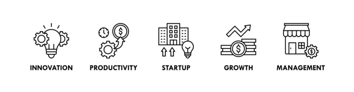 SME banner web icon illustration concept with icon of innovation, productivity, startup, growth, management