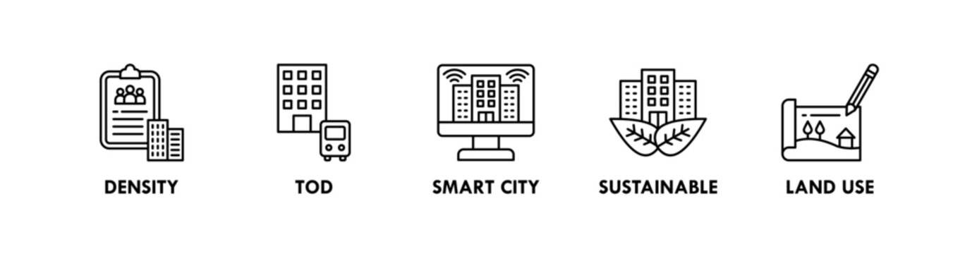 Urban Planning banner web icon illustration concept with icon of density, tod, smart city, sustainable, land use