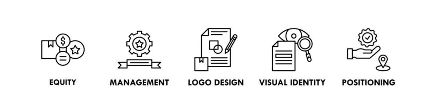 Branding and Identity banner web icon illustration concept with icon of equity, management, logo design, visual identity, positioning