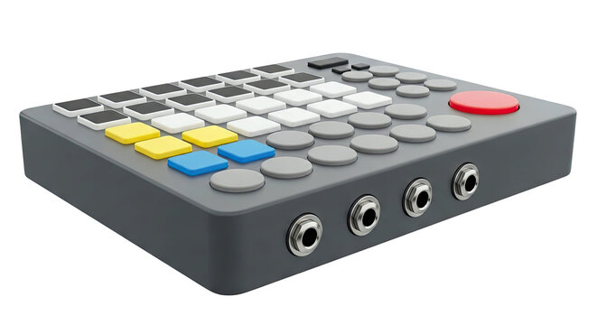 Electronic Drum Machine with Colored Pads and Jacks