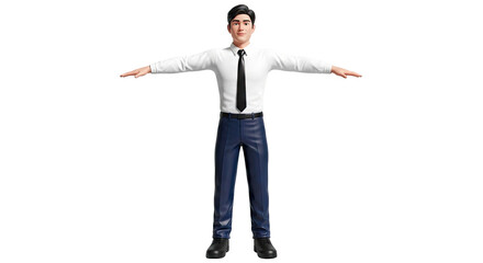 3D Cartoon Man in White Shirt and Blue Pants with T-Pose