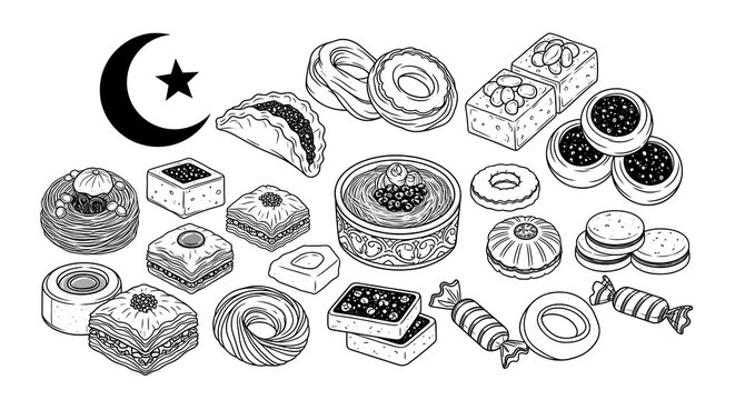 Traditional turkish desserts and sweets with crescent moon