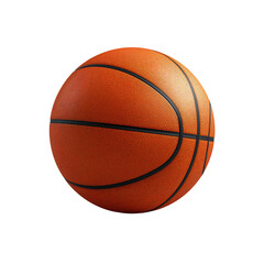 A close up view of a standard orange basketball with black stripes