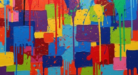 Fototapeta premium Vibrant Abstract Art - A Colorful Composition of Splashes and Blocks.