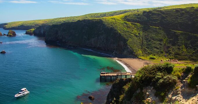 Scorpion Anchorage Pier and Turquoise Cove at Scorpion Harbor Santa Cruz Island, Channel Islands National Park, California Timelapse 