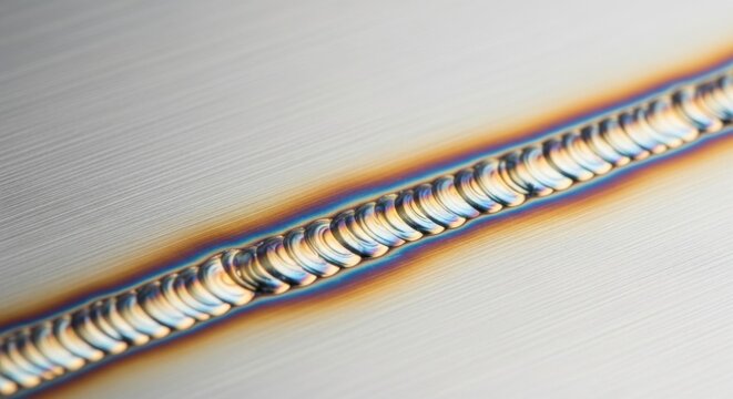 Close up view of a perfect metal welding seam on steel.