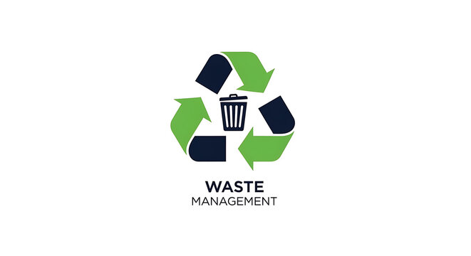 A logo featuring a recycling symbol with a trash can, representing waste management.