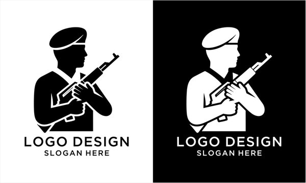 Soldier silhouette with rifle logo design.