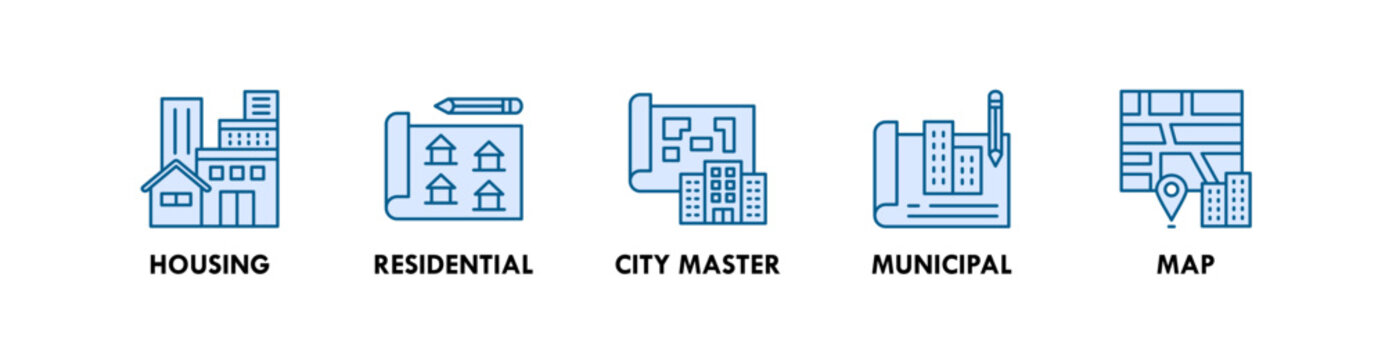 Urban Planning banner web icon illustration concept with icon of housing, residential, city master, municipal, map