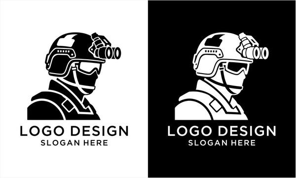 Tactical Soldier Logo Design with Night Vision Goggles.