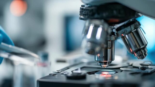 Optics technician carefully cleans microscope lenses with specialized tools to maintain perfect clarity and accurate scientific observations