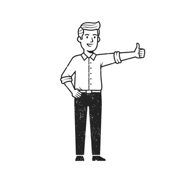 Man giving thumbs up gesture, business success, approval, positive feedback