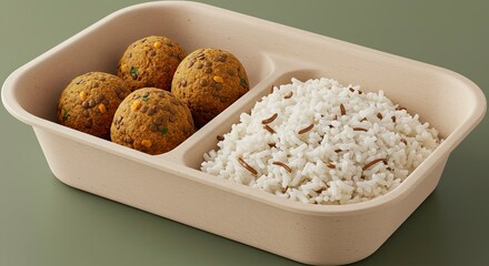 Wholesome Lentil Balls and Rice in Eco-Friendly Container