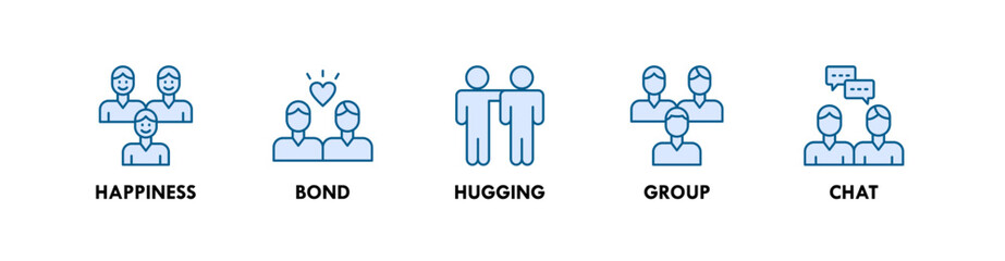 Friendship banner web icon illustration concept with icon of happiness, bond, hugging, group, chat