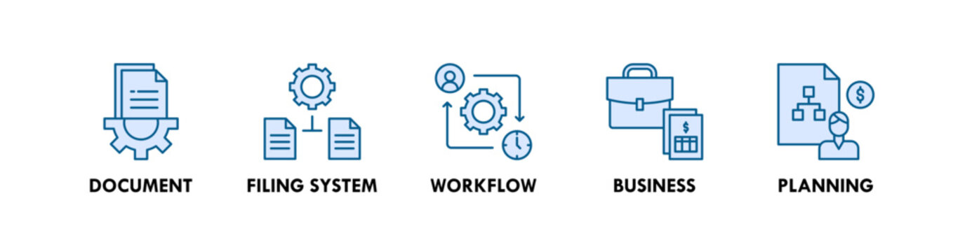 Administration banner web icon illustration concept with icon of document, filing system, workflow, business, planning