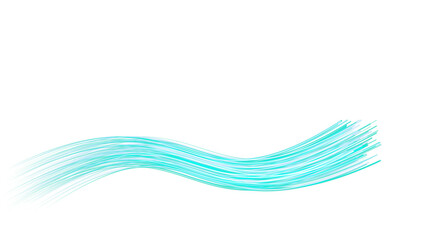 Abstract cyan light trails flowing horizontally in a wavy pattern isolated on transparent background