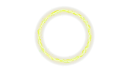 A yellow electric lightning ring forming a circular portal isolated on transparent background