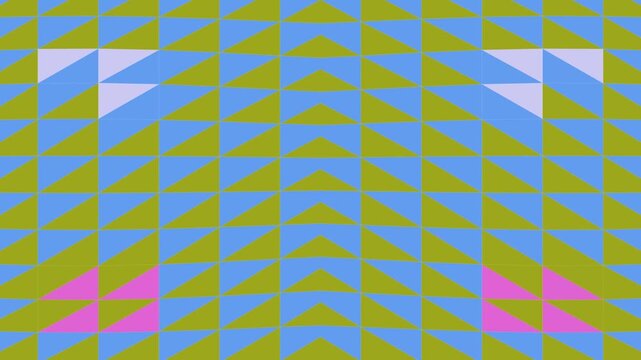 Vibrant geometric pattern with repeating triangles in blue, green, and pastel accents.