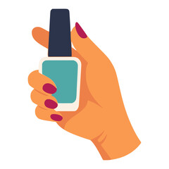 female hand holding nail polish manicure care tool beauty flat color vector illustration template design