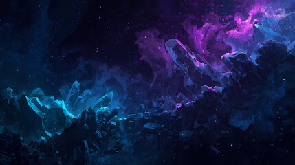 A mesmerizing cosmic scene with glowing crystals evokes wonder and mystery, perfect for creative projects.