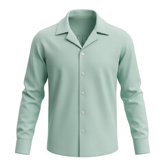 Light green long sleeve button up shirt with camp collar isolated on transparent background