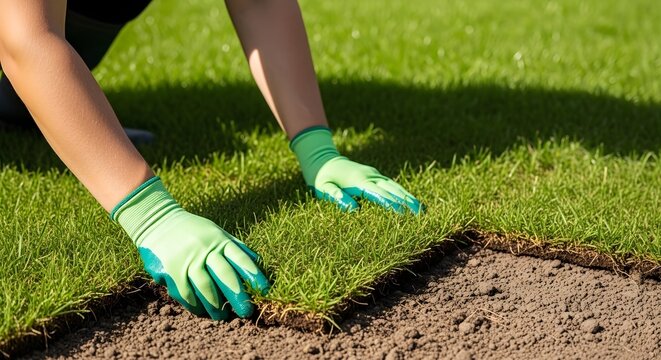 Laying sod in a garden or yard