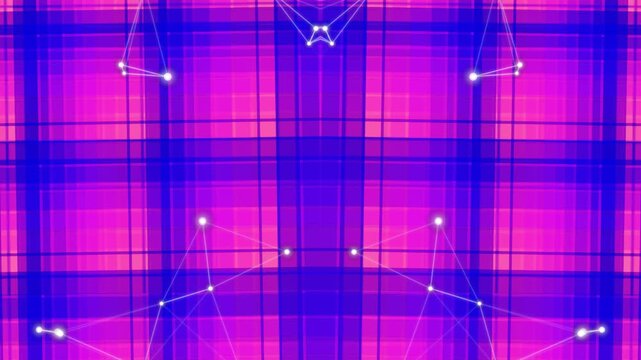 Abstract purple plaid pattern with glowing grid lines and interconnected nodes.