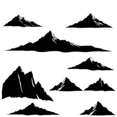mountain, landscape, silhouette, vector, nature, hills, peaks, valley, skyline, horizon, scenery, scenic, outdoors, wilderness, terrain, alpine, ridge, range, forest, trees, minimal, simple, flat, gra © QPIXEL