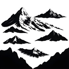 mountain, landscape, silhouette, vector, nature, hills, peaks, valley, skyline, horizon, scenery, scenic, outdoors, wilderness, terrain, alpine, ridge, range, forest, trees, minimal, simple, flat, gra © QPIXEL